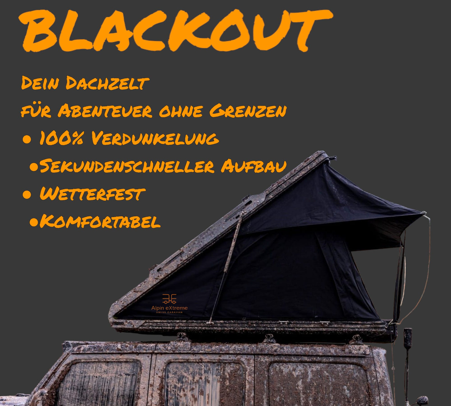 Alpin eXtreme Blackout – Hartschalen-Dachzelt mit 100 % Verdunkelung für 2+1 Personen