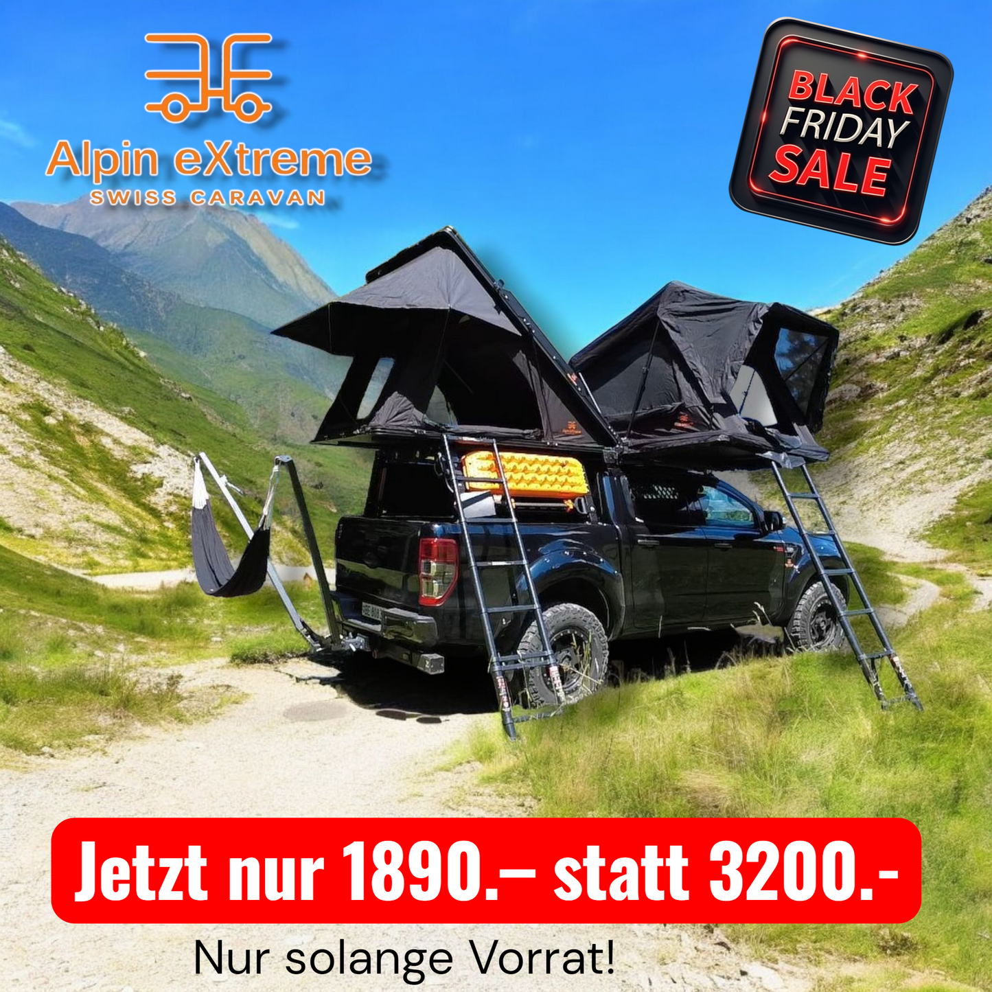 Alpin eXtreme Blackout – Hartschalen-Dachzelt mit 100 % Verdunkelung für 2+1 Personen